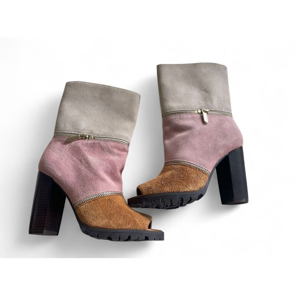 Katy Perry Women’s Evelyn Almond Suede Peep Mid- Calf Boot Sz 6.5 Good Condition